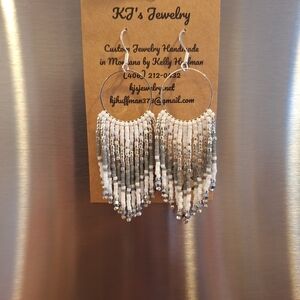 Silver and White Beaded Earrings